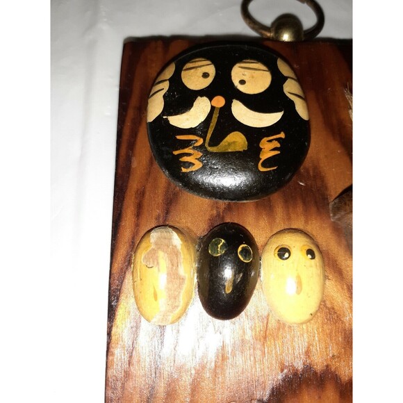 Vintage Handcrafted Keyhook Painted Rocks Stained Wood Backing Boho Ecclectic - Picture 2 of 12